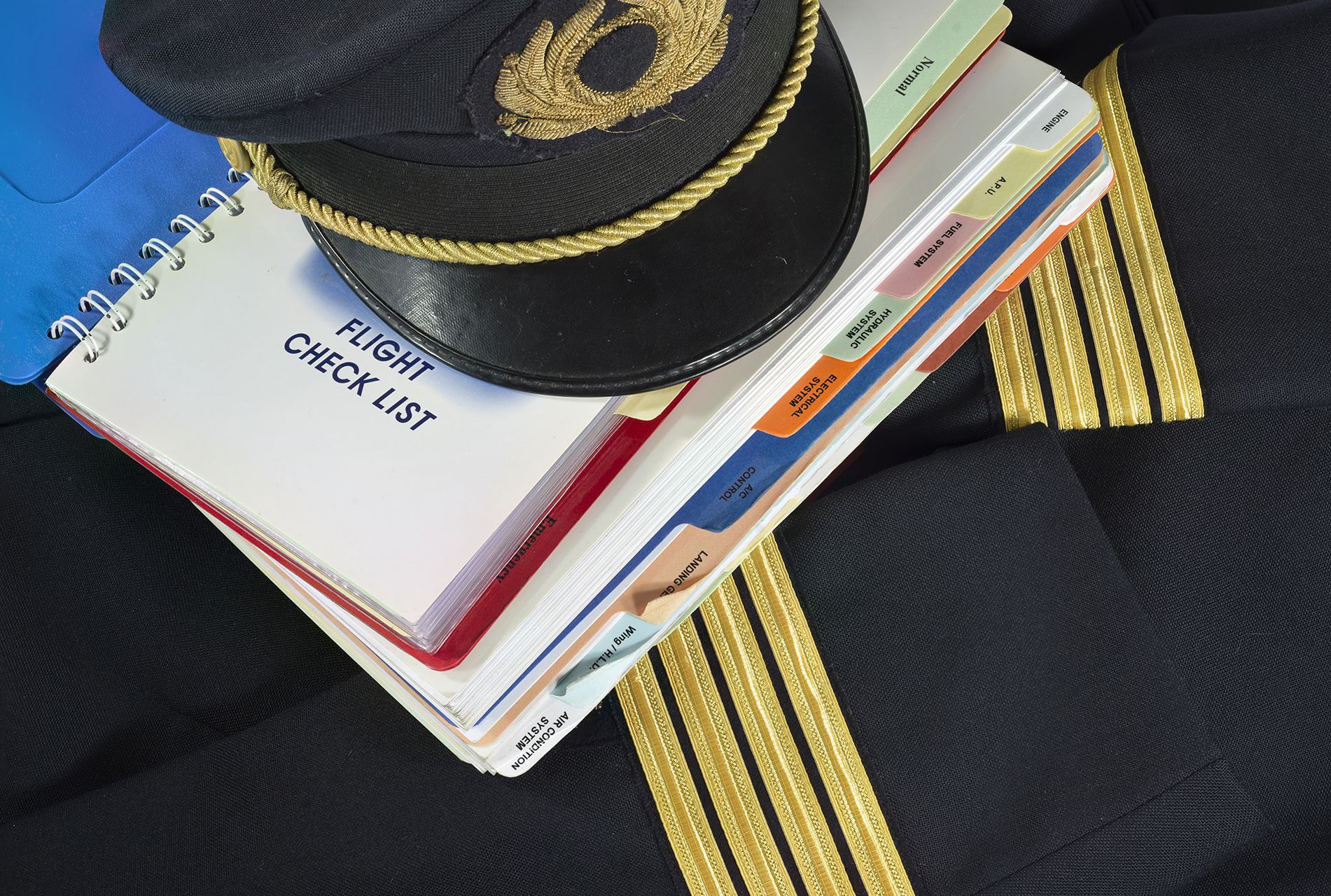 Pilotenuniform und Flight Check List